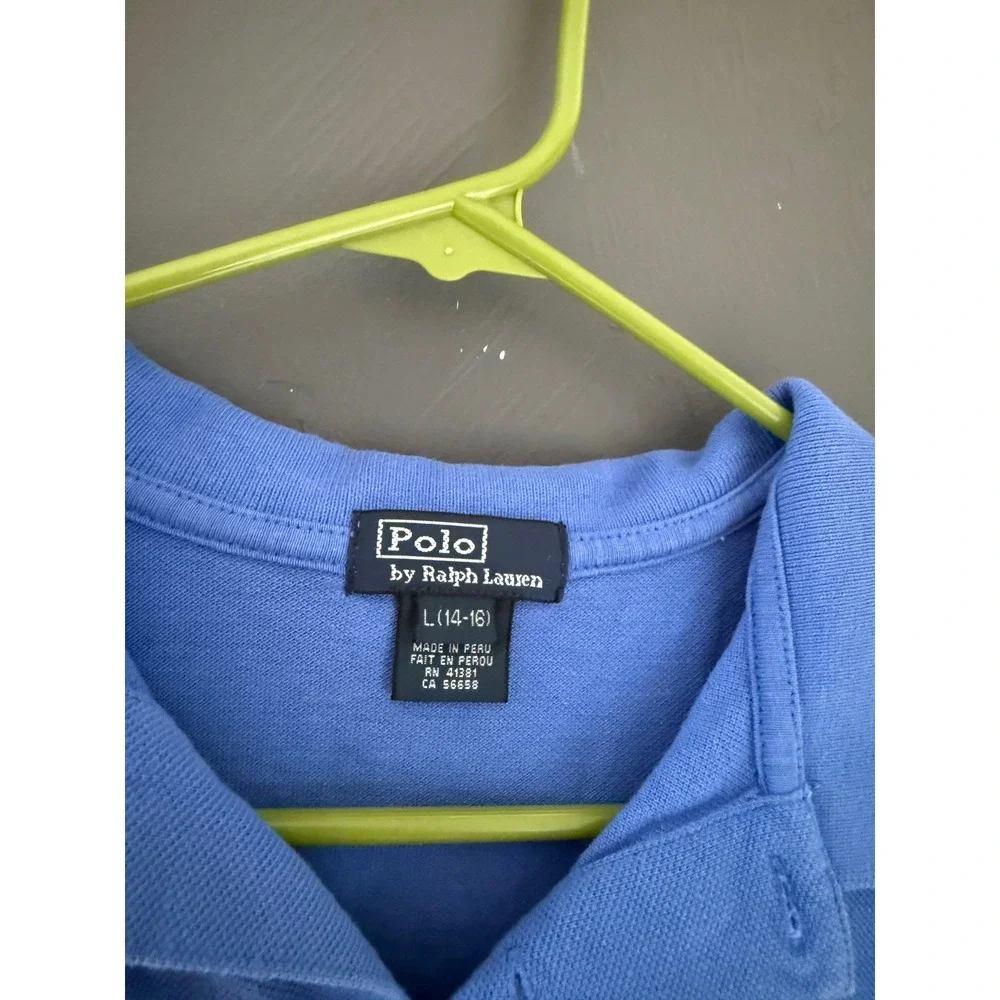 Polo Ralph Lauren Kids Blue Short Sleeve Pique Polo Shirt Size L 14-16